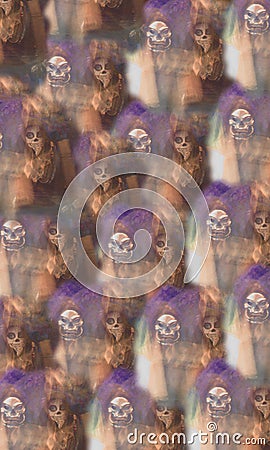 Deathâ€˜s-head, skull, skeleton and mind background mystically Stock Photo